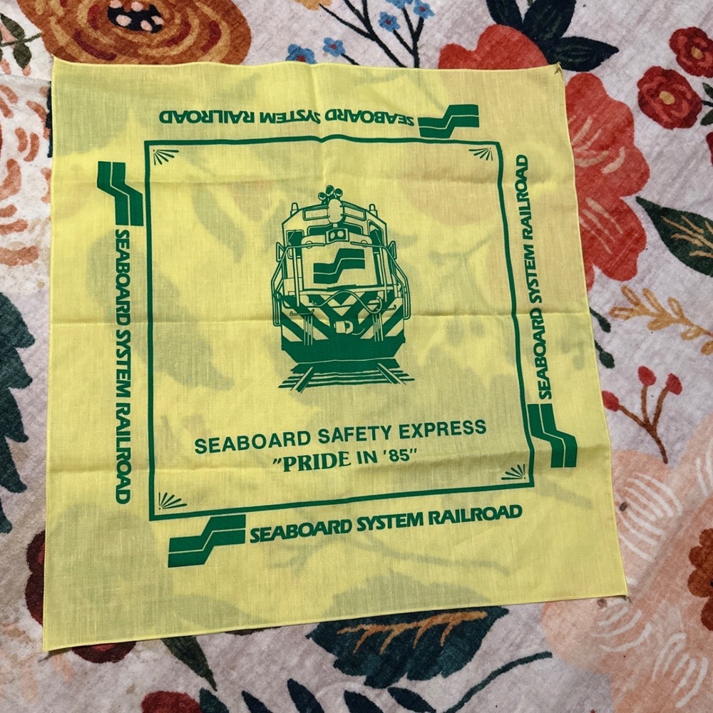 Vintage Seaboard System Railroad Bandana Yellow Green Pride in 85 Safety Express